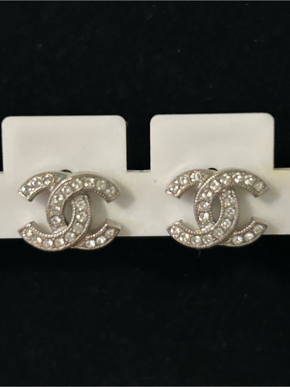 CHANEL Crystal CC Logo Stud Earrings - Silver and Clear